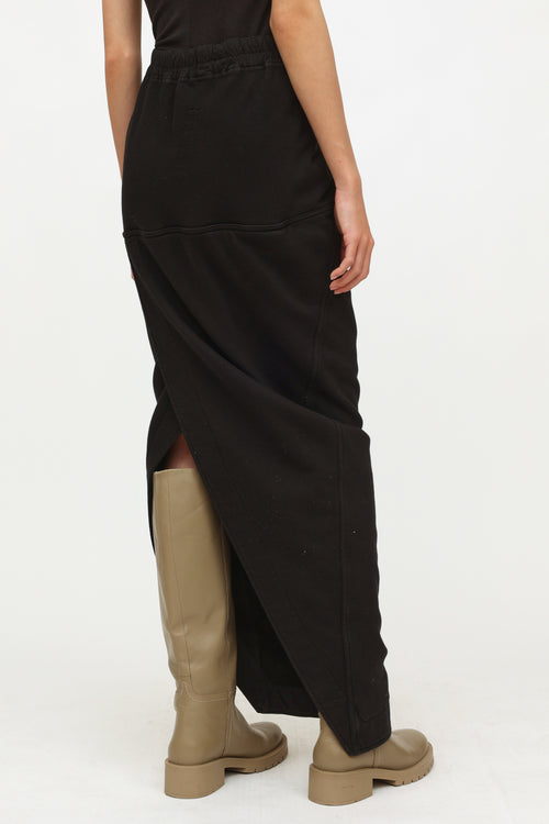 Rick Owens Black Cotton Drawstring Maxi Skirt