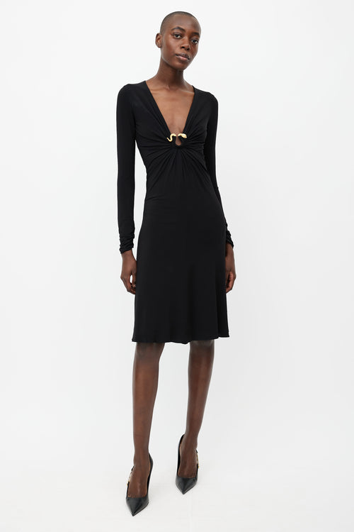 Roberto Cavalli Black 
Gold Gathered Dress