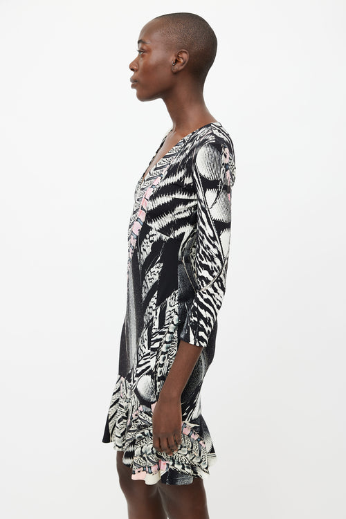 Roberto Cavalli Black 
Multicolour Print Dress