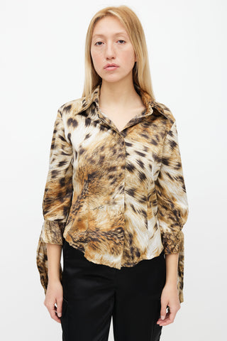 Roberto Cavalli Brown 
Black Print Long Sleeve Shirt