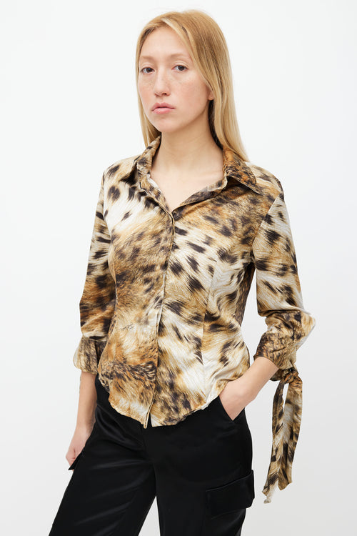 Roberto Cavalli Brown 
Black Print Long Sleeve Shirt