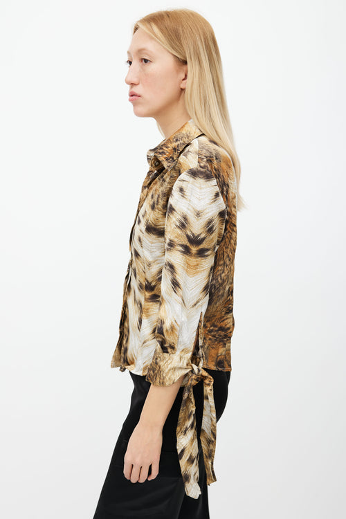 Roberto Cavalli Brown 
Black Print Long Sleeve Shirt