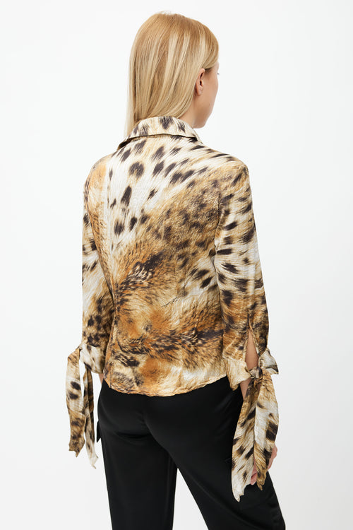 Roberto Cavalli Brown 
Black Print Long Sleeve Shirt