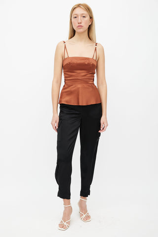 Roberto Cavalli Brown Peplum Bustier Top