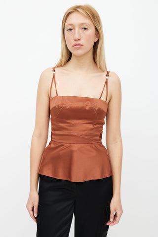 Roberto Cavalli Brown Peplum Bustier Top