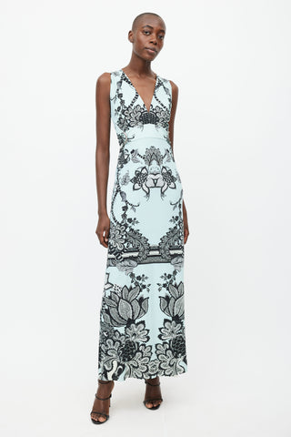 Roberto Cavalli Teal 
Multicolour Floral Dress