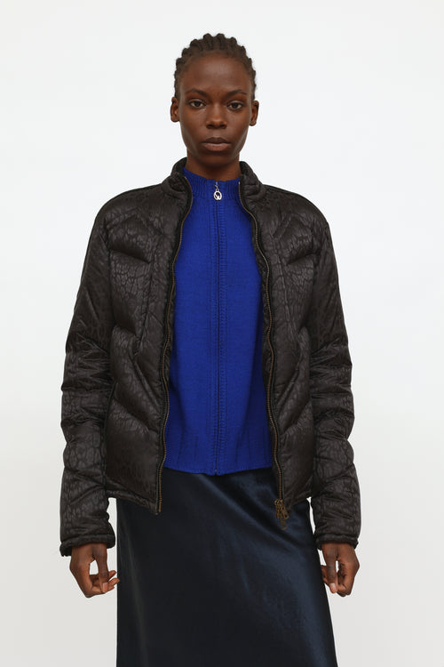 Roberto Cavalli Black Patterned Puffer Jacket