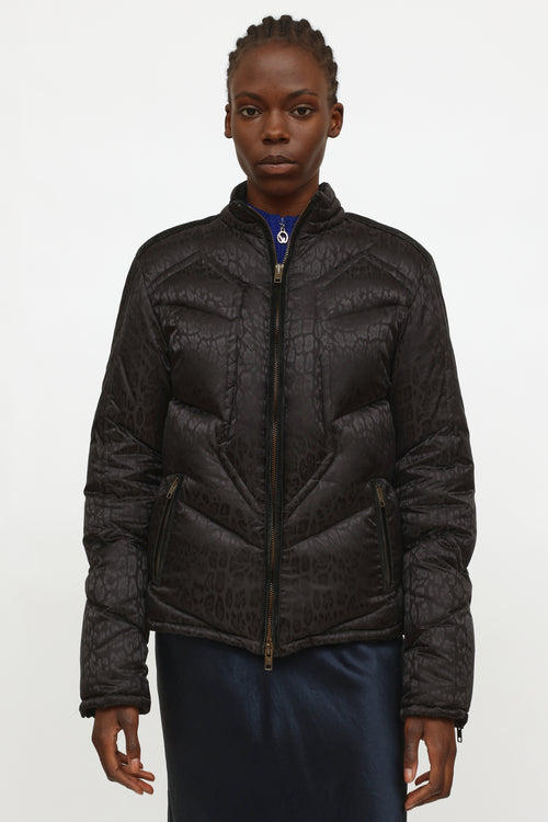 Roberto Cavalli Black Patterned Puffer Jacket