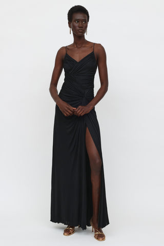 Roberto Cavalli Black Ruched Long Gown