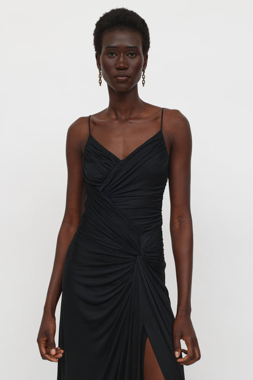 Roberto Cavalli Black Ruched Long Gown