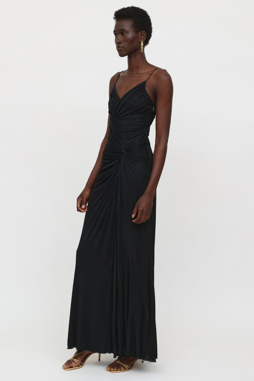 Roberto Cavalli Black Ruched Long Gown