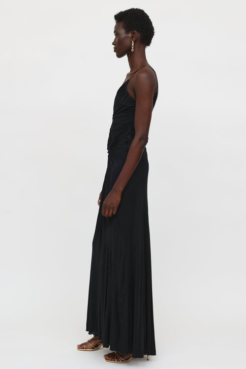 Roberto Cavalli Black Ruched Long Gown