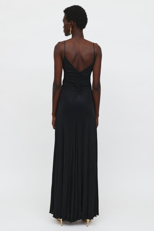 Roberto Cavalli Black Ruched Long Gown