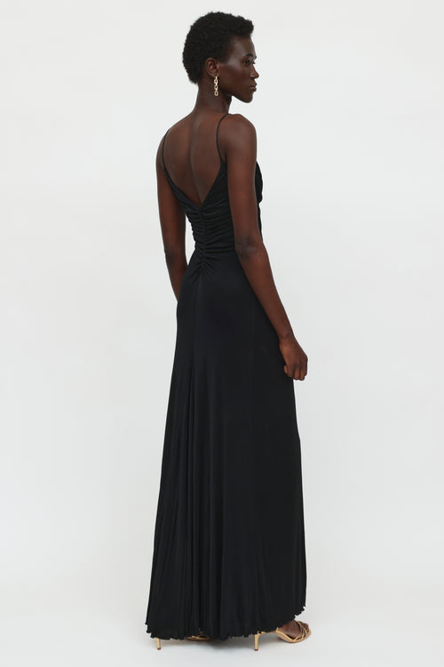 Roberto Cavalli Black Ruched Long Gown