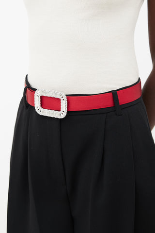 Roger Vivier Red Satin Pilgrim Buckle Belt