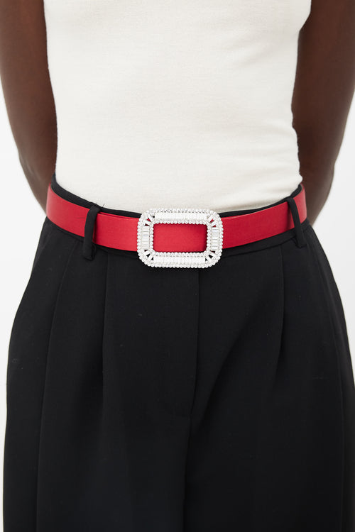 Roger Vivier Red Satin Pilgrim Buckle Belt