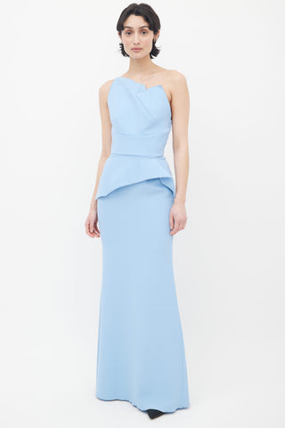 Roland Mouret x The Bay Blue One Shoulder Peplum Maxi Dress