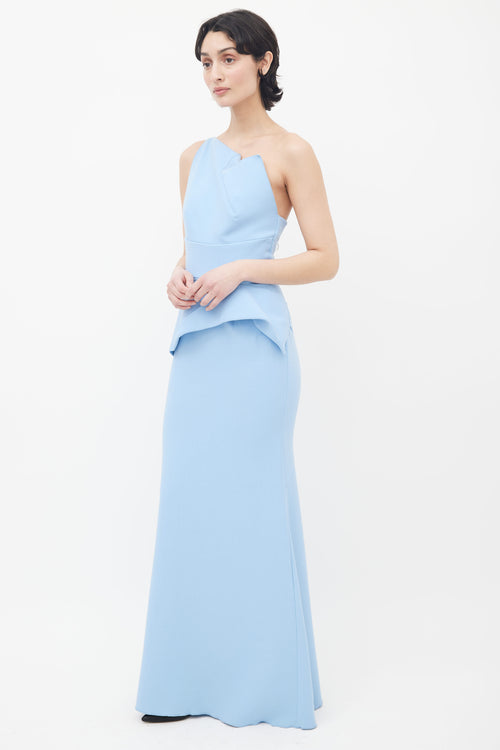 Roland Mouret x The Bay Blue One Shoulder Peplum Maxi Dress