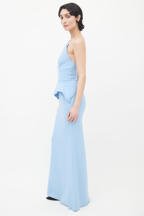 Roland Mouret x The Bay Blue One Shoulder Peplum Maxi Dress