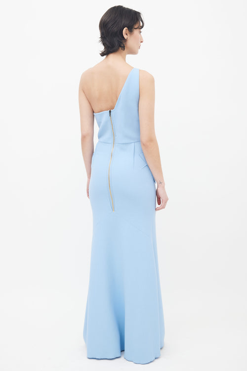 Roland Mouret x The Bay Blue One Shoulder Peplum Maxi Dress