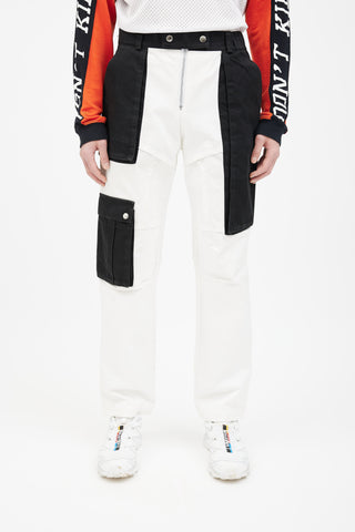 S.P. BADU Black 
White Paneled Cargo Pant