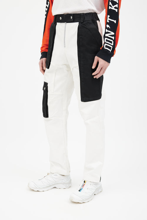 S.P. BADU Black 
White Paneled Cargo Pant