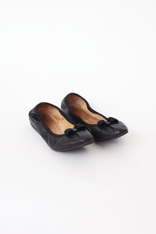 Salvatore Ferragamo Black Leather Bow Flat