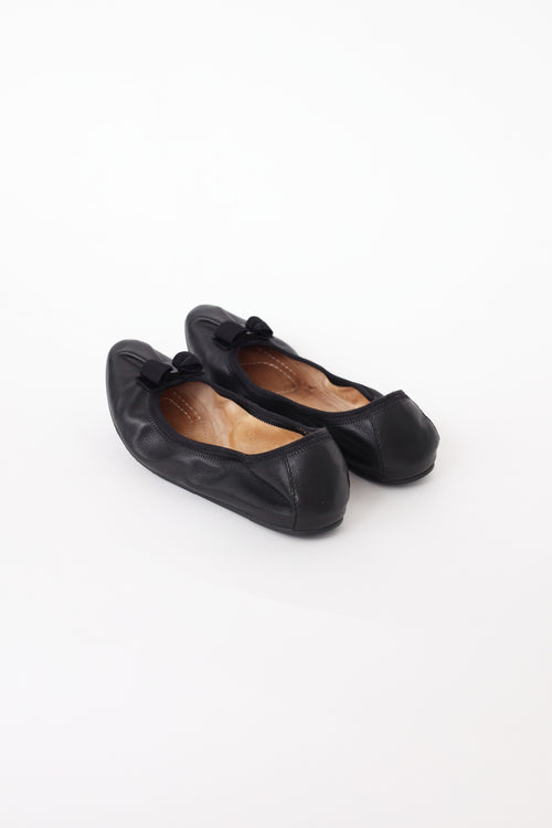 Salvatore Ferragamo Black Leather Bow Flat