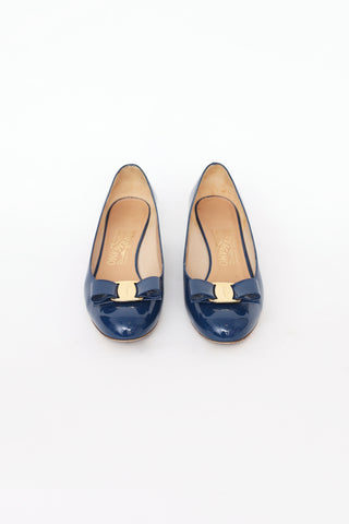 Salvatore Ferragamo Blue Patent Leather Varabow Pump