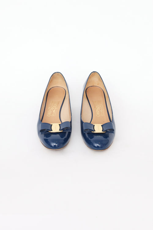 Salvatore Ferragamo Blue Patent Leather Varabow Pump