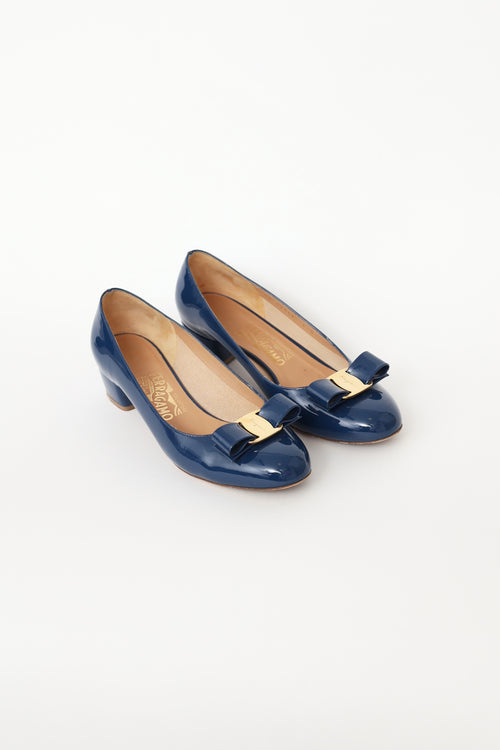 Salvatore Ferragamo Blue Patent Leather Varabow Pump