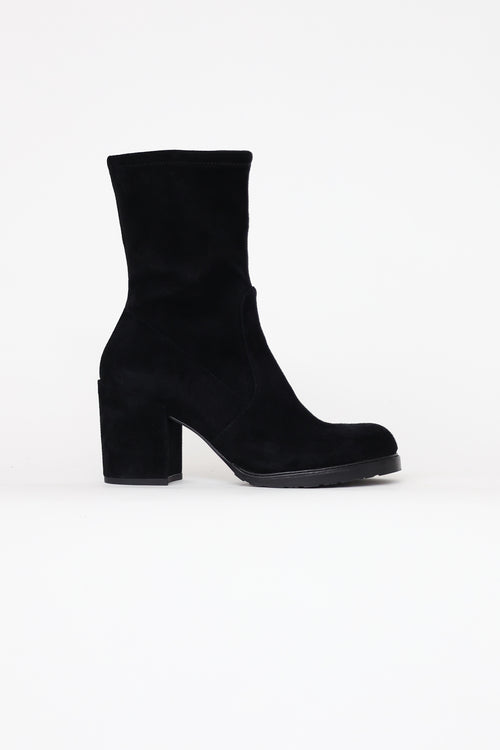 Stuart Weitzman Black Suede Block Heel Boots