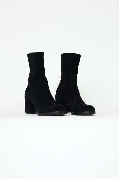 Stuart Weitzman Black Suede Block Heel Boots