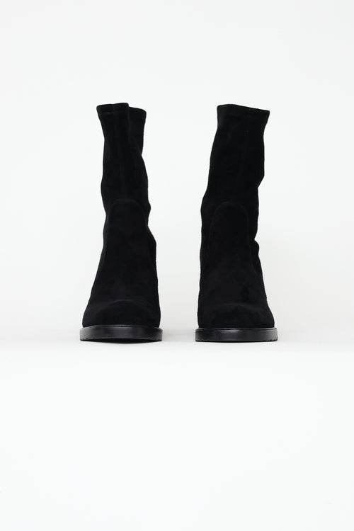 Stuart Weitzman Black Suede Block Heel Boots