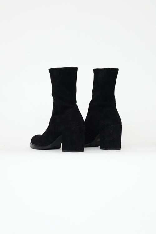 Stuart Weitzman Black Suede Block Heel Boots