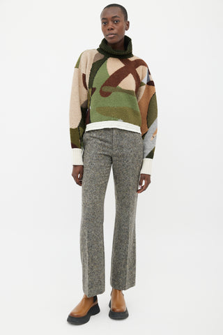 Sacai Green, Brown 
Grey Turtleneck Sweater