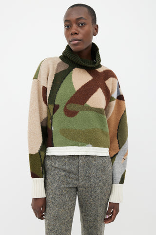 Sacai Green, Brown 
Grey Turtleneck Sweater