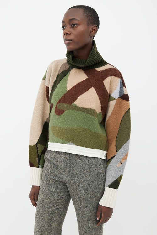 Sacai Green, Brown 
Grey Turtleneck Sweater