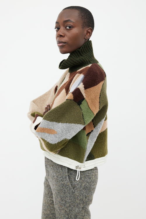 Sacai Green, Brown 
Grey Turtleneck Sweater