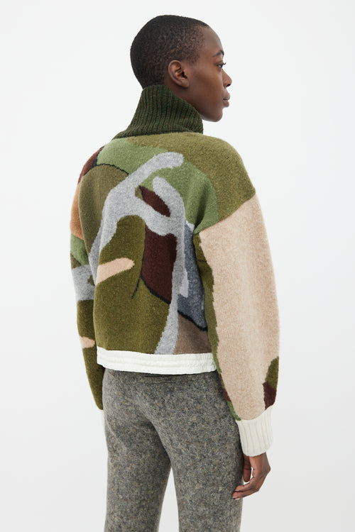 Sacai Green, Brown 
Grey Turtleneck Sweater