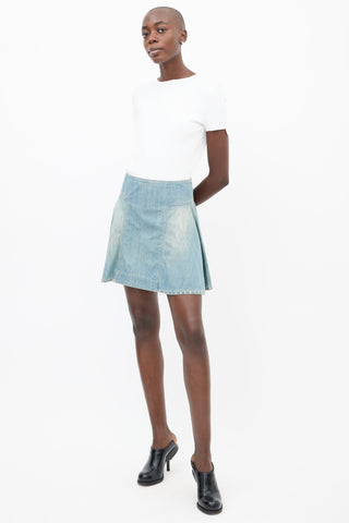 Sacai Luck Blue Faded Cotton Denim Stud Trim Mini Skirt