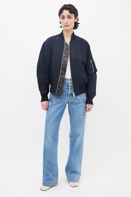 Sacai Black Nylon Full-Zip Belted Bomber Jacket