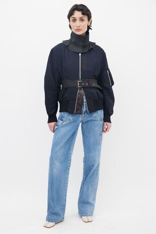 Sacai Black Nylon Full-Zip Belted Bomber Jacket