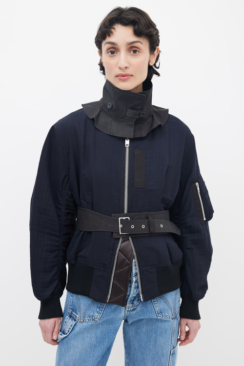 Sacai Black Nylon Full-Zip Belted Bomber Jacket