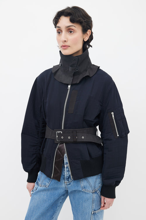 Sacai Black Nylon Full-Zip Belted Bomber Jacket