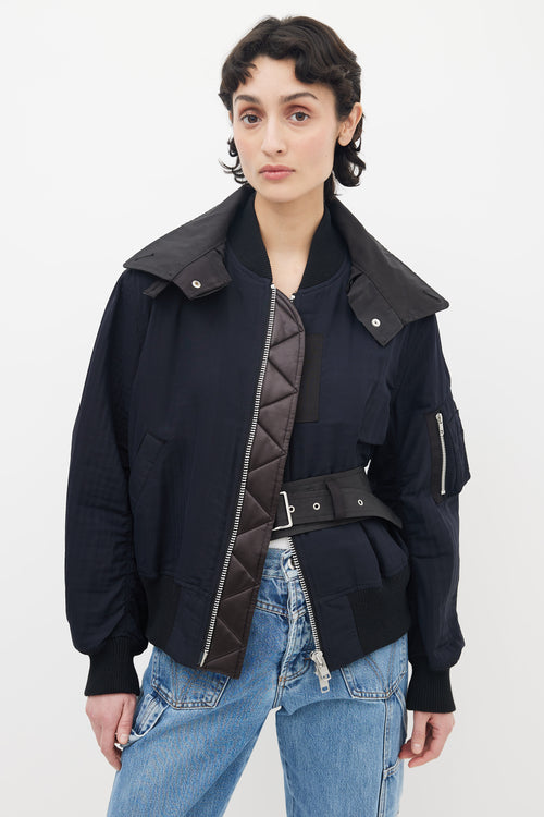 Sacai Black Nylon Full-Zip Belted Bomber Jacket