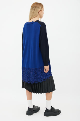 Sacai Navy 
Blue Wool Lace Trim Sweater Dress