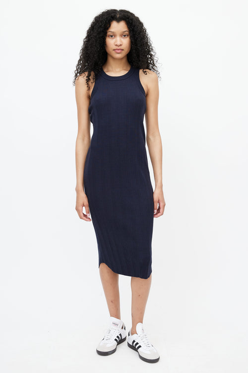 Sacai Navy Ribbed Lace Up  Dress