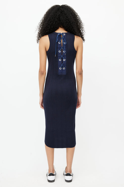 Sacai Navy Ribbed Lace Up  Dress