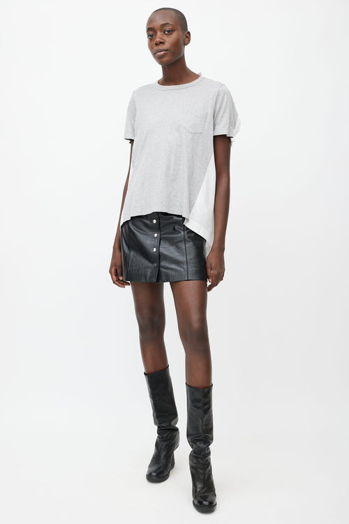 Sacai White 
Grey Short Sleeve Dual Layer Top